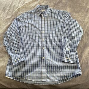 Michael Kors Regular Fit non iron button up blue checkered plaid 16 1/2 34/35